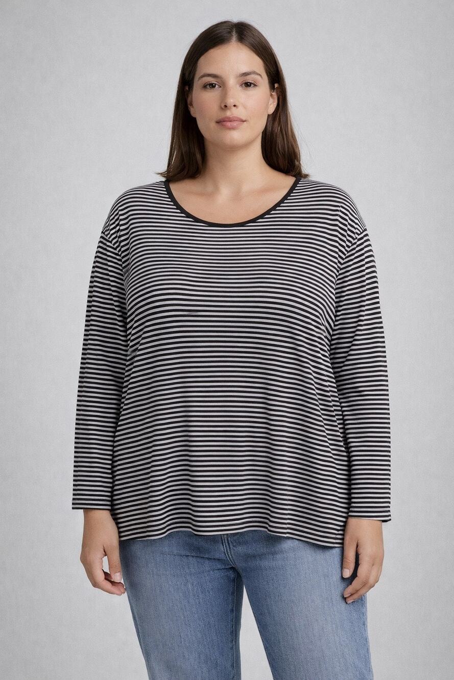 Chicos Top Women’s Size XL 3 Black White Striped Long Sleeve Casual Stretch